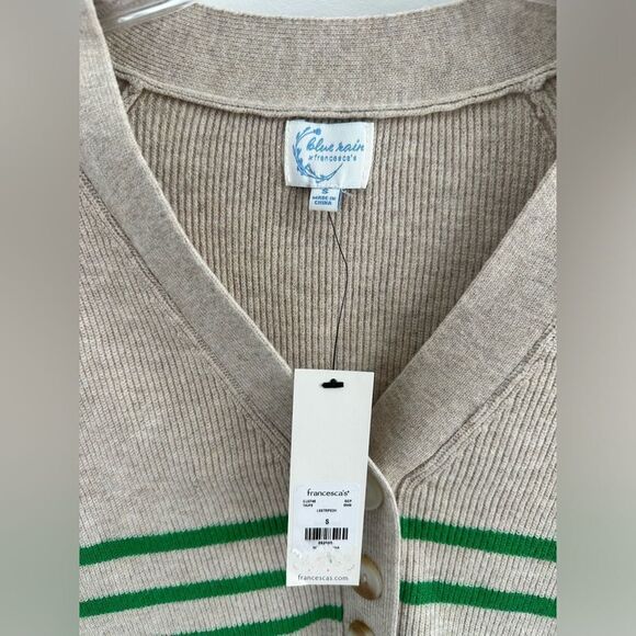 Francesca’s Karsyn Beige & Green Striped Henley Pullover Long Sleeve Size S - Picture 6 of 9